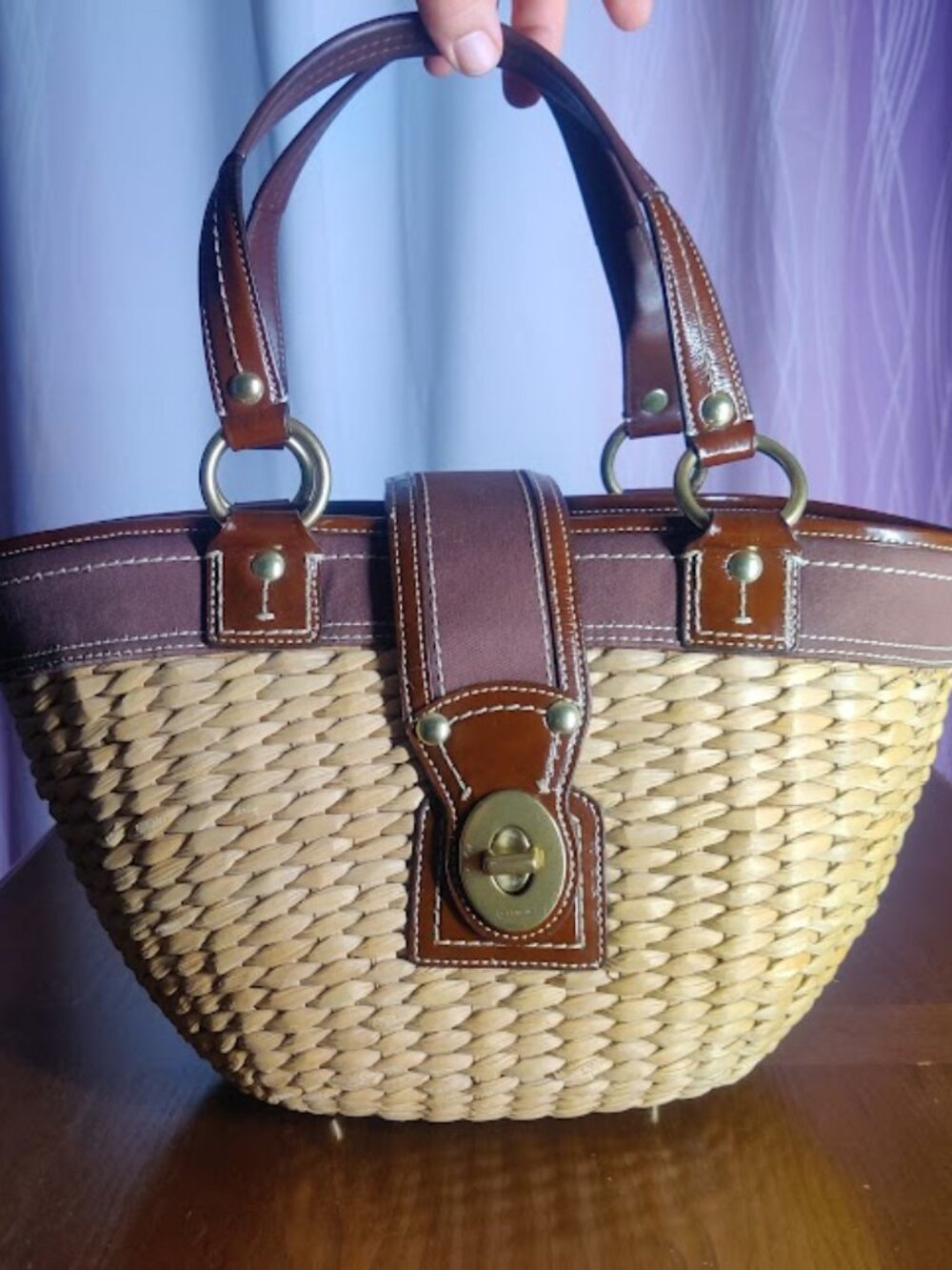 COACH Straw Tote Basket Bag Brown